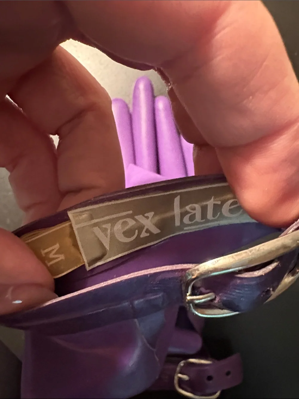 Purple Latex Moto Gloves with Adjustable Buckle Strap from VEX